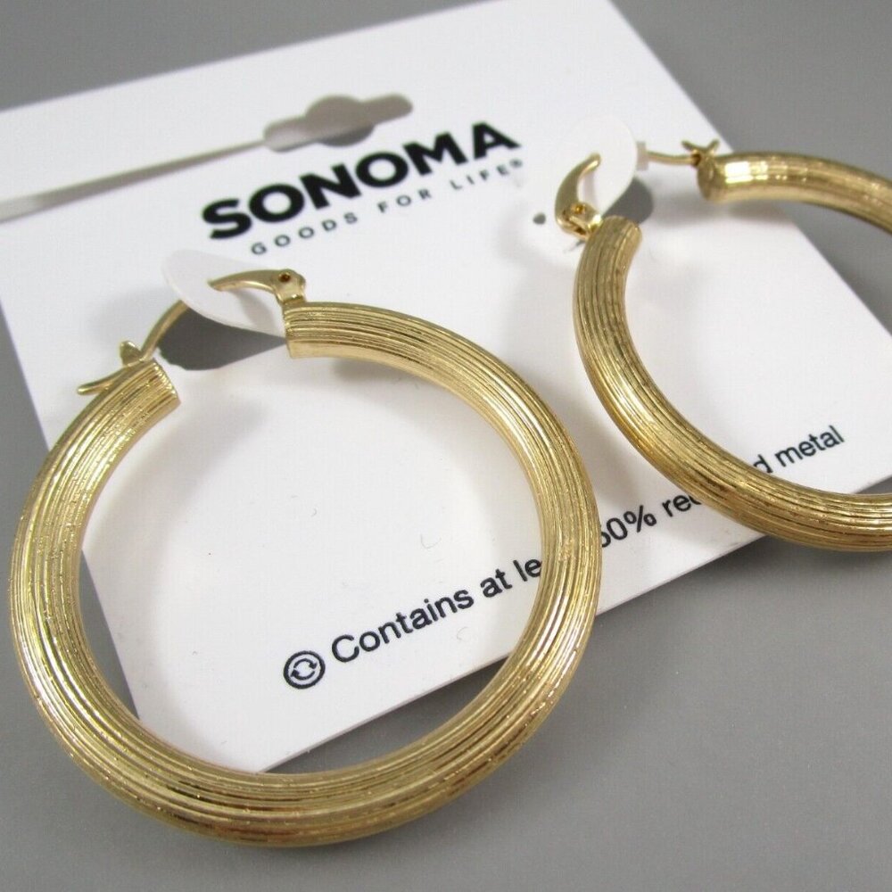 SONOMA Mod/Contemporary Gold Ribbed Textured 1.5" Hoop Earrings**NEW!